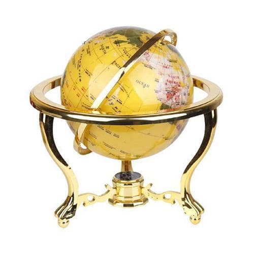 Vintage Globe - Yellow Sphere - Gold Structure - World/Earth