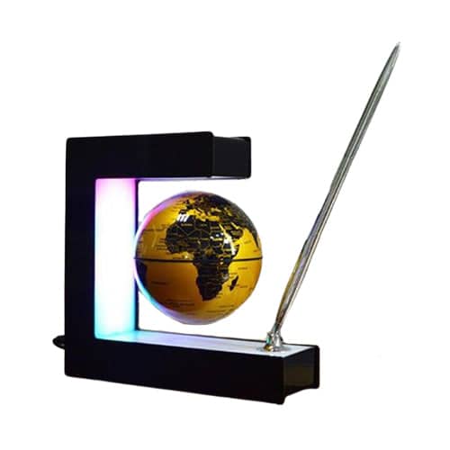 Levitating Globe - Geometric Support (Gold Sphere)