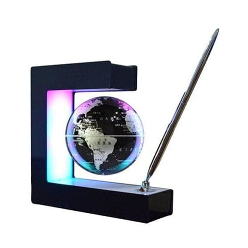 Levitating Globe - Geometric Support (Black Sphere)
